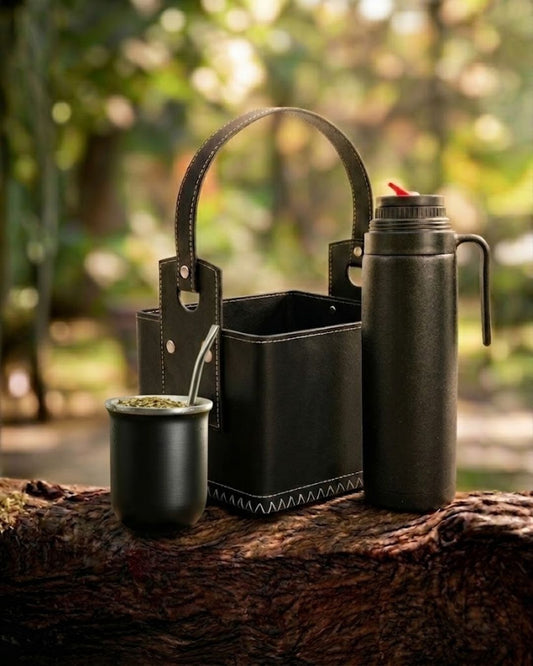 Kit Matero - Mate Térmico de Acero + Termo 1L + Canasta Matera
