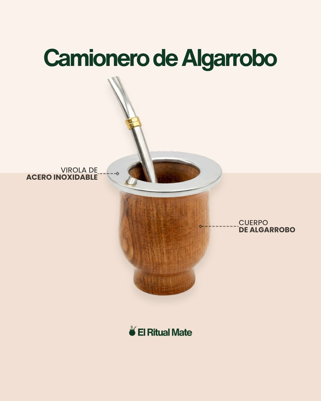 Kit Matero - Mate Camionero de Algarrobo + Termo 1L + Canasta Matera