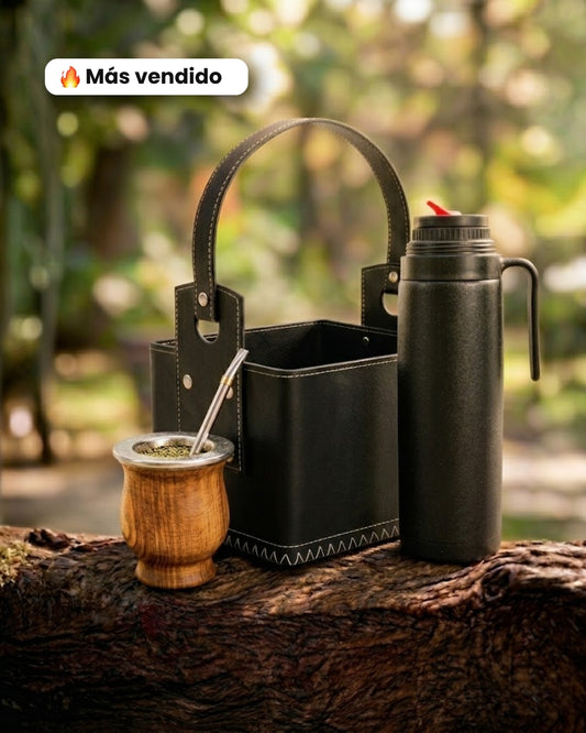 Kit Matero - Mate Camionero de Algarrobo + Termo 1L + Canasta Matera