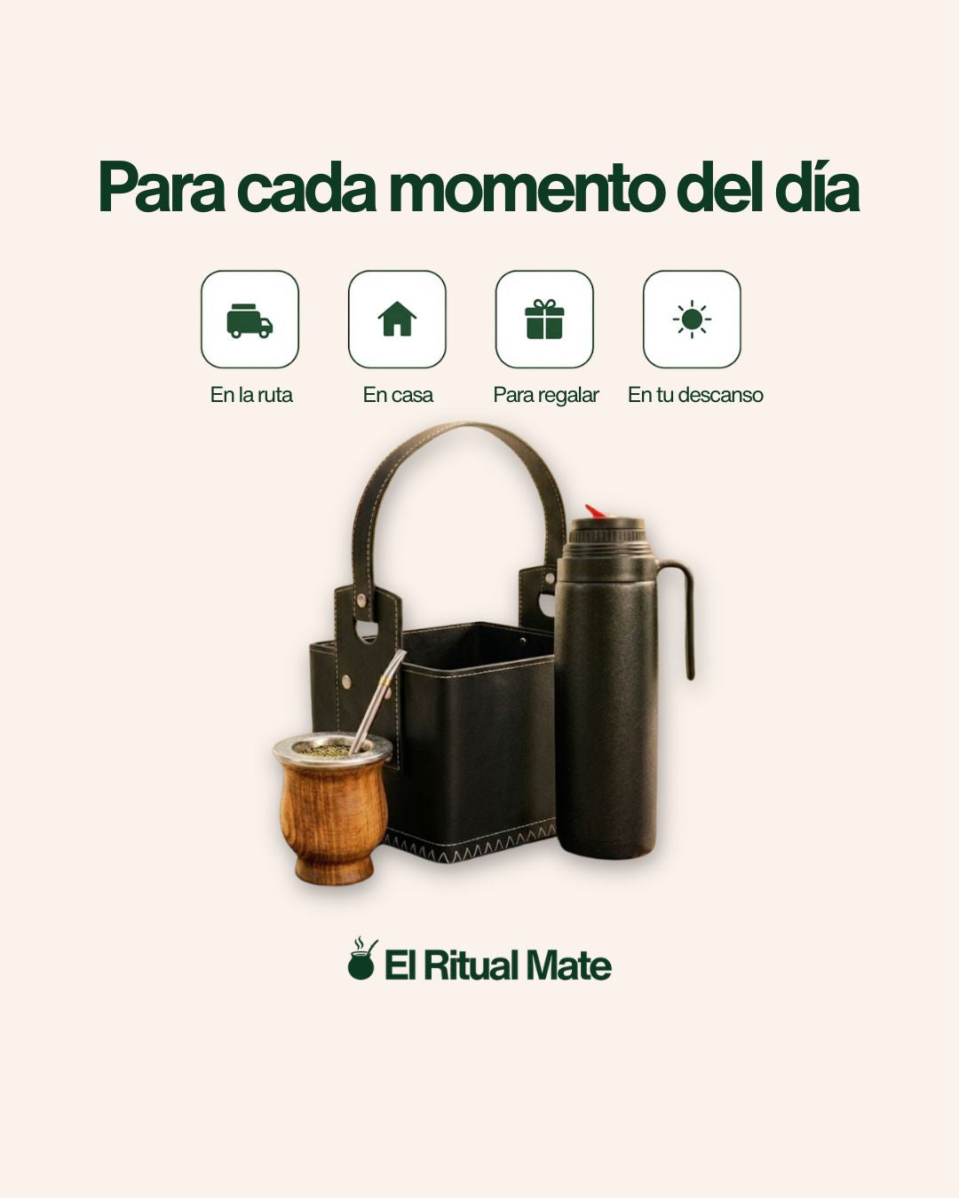 Kit Matero - Mate Camionero de Algarrobo + Termo 1L + Canasta Matera