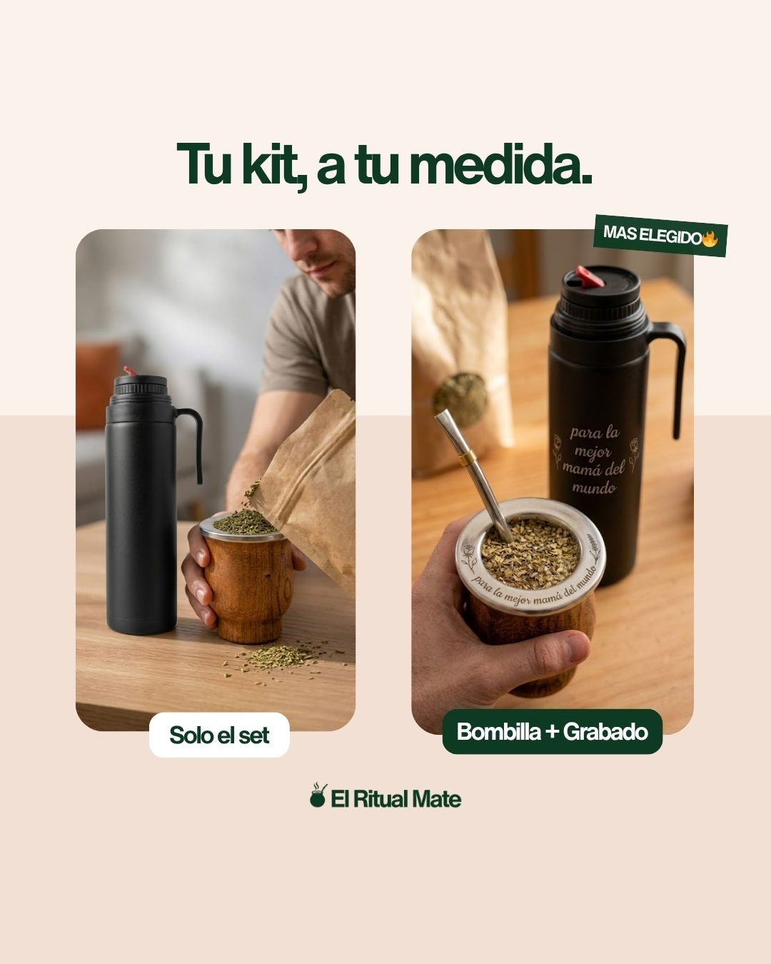 Kit Matero - Mate Camionero de Algarrobo + Termo 1L + Canasta Matera